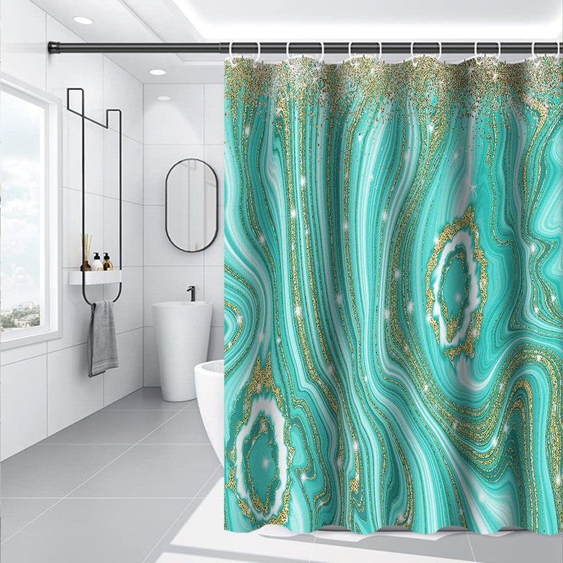 Umpoo Turquoise Marble Shower Curtain 72x78 Inch Abstract Gold Quicksand