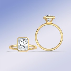 KSTYLE 14K Gold Plated Radiant Cut Moissanite Promise Solitaire Rings for Women 925 Sterling Silver 2CT Engagement Ring Ideal Gift (D Color VVS4 Clarity)