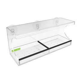 Window Bird Feeder with Strong Suction Cups – Clear Acrylic See Through Design, Removable Tray with Drain Holes, Extra Wide Perch for Viewing, Window Mounted for Cats, Balcony Apartment Bird Watching