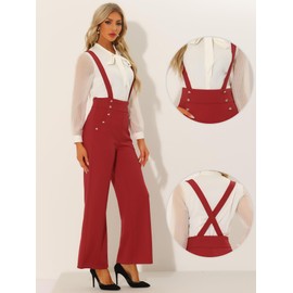 Allegra K Casual Office Overall for Women's Adjustable Straps Wide Leg Suspenders Jumpsuits X-Large Red