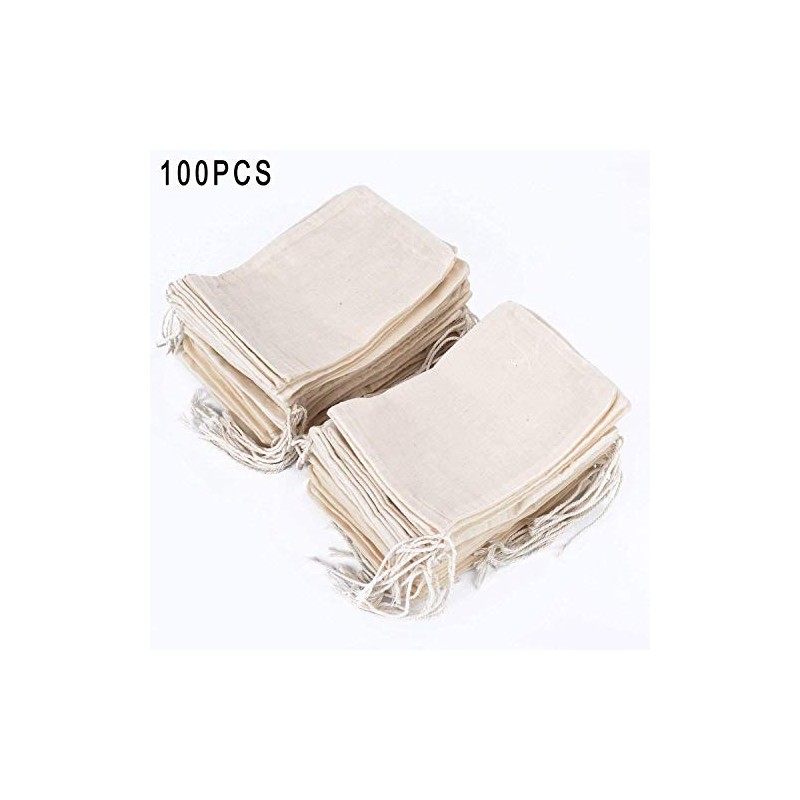 100 bolsas de muselina 100% algodón con cordón para jabón,