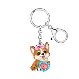 RAIDIN Acrylic Cute Corgi Keychain Fun Puppy Key Chains for Women Girls Dog Mom Car Keys Wallet Corgi Lovers Gifts Accessory (Beige)