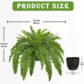 Artificial Fern Plants in Pot 34.6" Large Artificial Boston Fern 39 Leaves for Outdoors & Indoor Faux Potted Plant Fake Ferns Bush Plant for Patio Garden Farmhouse Porch Home Decor Green