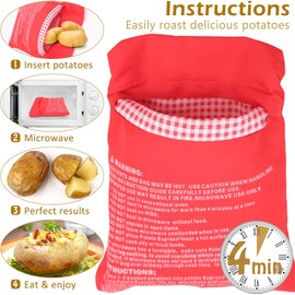4 bolsas de patatas para microondas, reutilizables, para microondas, bolsa de patatas lavables, bolsa para microondas, bolsa de cocina, tortillas, mazorcas de maíz, herramienta para hornear express,