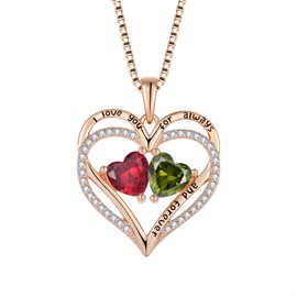Oskani Women Heart Pendant Necklace 925 Sterling Silver Necklace for Women with Rose Gold Plated 2 Birthstone 5A Cubic Zircon Necklace Jewelry Valentines Day Birthday Presents