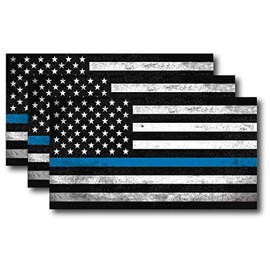 3 I Support Police Officer Thin Blue Line American Flag Decal Sticker Window Car
