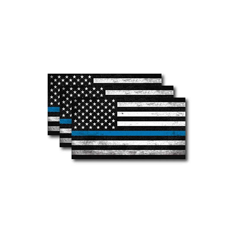 3 I Support Police Officer Thin Blue Line American Flag