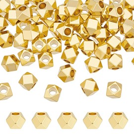 PH PandaHall 60pcs 14K Gold Plated Beads, 5mm Geometric Polygon Spacer Bead Brass Faceted Cube Beads Smooth Cornerless Bead for Bracelet Necklace Earring Jewelry Making DIY Craft, Gold, 2.4mm Hole