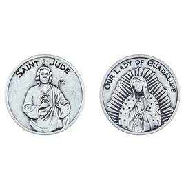 Needzo Our Lady of Guadalupe and Saint Jude Silver Toned Double-Sided Pocket Token for Mom Dad Son, Inspirational Christian Gifts for Women, Devotional Prayer Keepsake, 1 1/4 Inch
