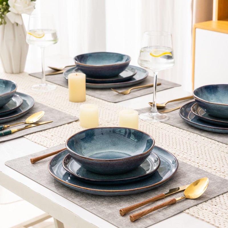 AmorArc Ceramic Dinnerware Sets,Handmade Reactive Glaze Stoneware Plates and Bowls