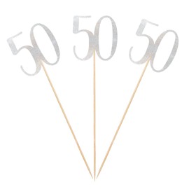 Silver Glitter 50th Birthday Centerpiece Sticks, 12-Pack Number 50 Table Topper Anniversary Party Decorations