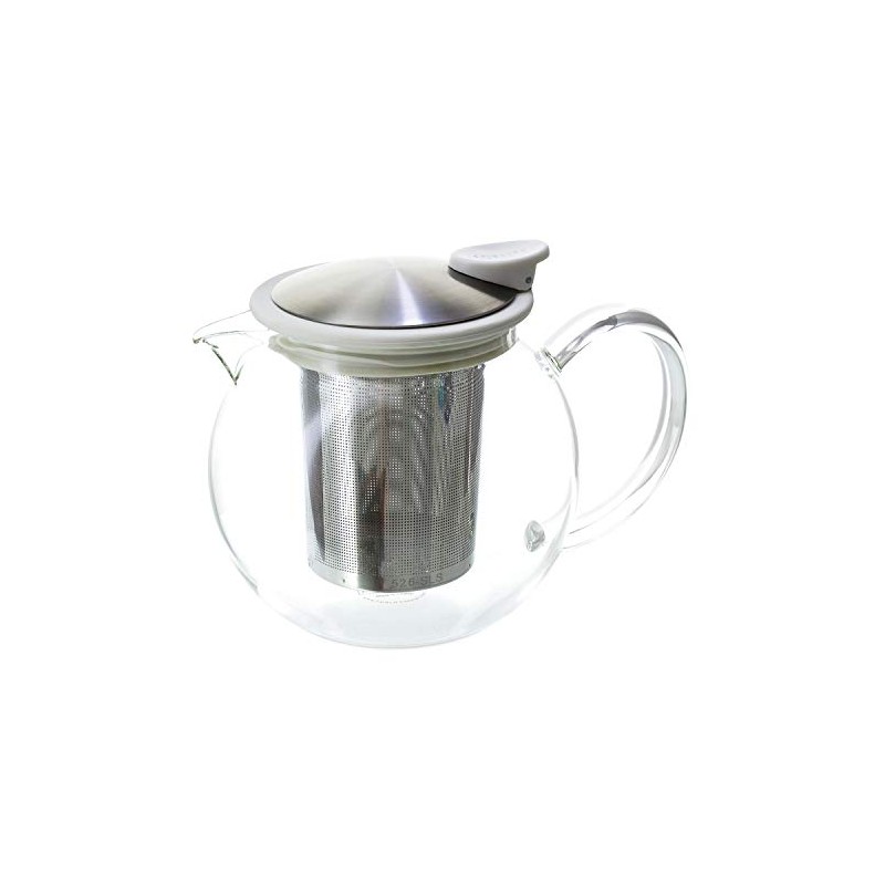 FORLIFE Bola Glass Teapot with Basket Infuser, 25oz./750ml., White