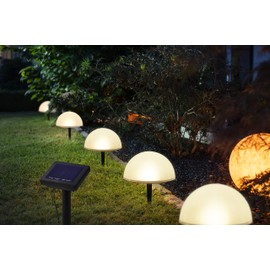 5 Solar Ground Lights in Hemisphere Shape, Modern Solar Lights for Outdoor Use, Includes Ground Spike and Solar Panel, Diameter Approx. 15 cm (Warm White)