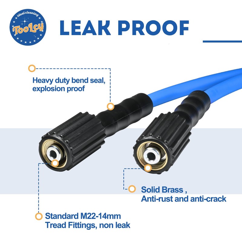 TOOLCY Super Flexible Pressure Washer Hose 50ft, 3400 PSI Kink