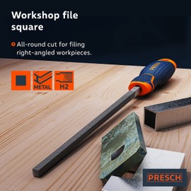 Presch Workshop File Square 200mm - High-Quality Square File for Filing Right-Angled workpieces Made of Metal, Wood or Plastic - High-Quality Metal File
