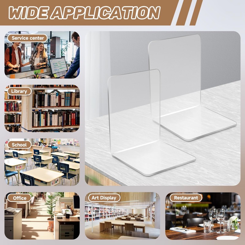 NIZEAMI 8 Pcs Clear Acrylic Bookends Non-Slip Book Ends for