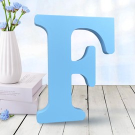 AOCEAN 6 Inch Blue Wood Letters Unfinished Wood Letters for Wall Decor Decorative Standing Letters Slices Sign Board Decoration for Craft Home Party Projects (F)