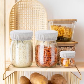 JIEYAO 8 Pieces Sourdough Starter Glass Fabric Covers, Elastic Reusable Cotton Fabric Cover for Baking Sourdough Bread Fabric Cover for Sourdough Starter Glass of 3-4 inches