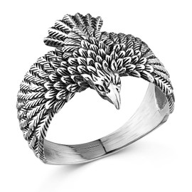 MATERIA by Matthias Wagner Men's Ring Eagle Silver 925 Wide - Signet Ring Wings Men's Ring Solid Antique SR-3, Sterling Silver