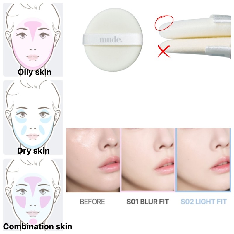 MUDE Setting Powder Pact 9.3~11.2g, Shade:S02 Light Fit (for dry