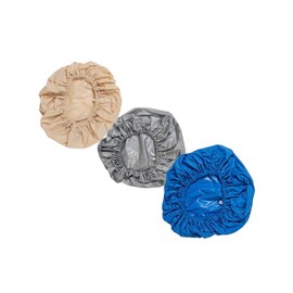 Gorras para baño, ducha, regadera impermeables y reutilizables con plástico grueso y resorte para el cuidado del cabello con tamaño único, cómodo y seguro, que se adapta a la mayoría de las cabezas y tipos de cabello, 3 piezas (Beige)