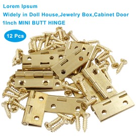 Zorveiio 12Pcs Mini Solid Brass Hinges,1 Inch Mini Solid Brass Butt Hinges,Small Folding Butt Box Hinges,Brushed Gold Interior Door Hinges for Chest Wood Box Cabinet Door