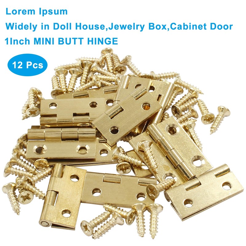 Zorveiio 12Pcs Mini Solid Brass Hinges,1 Inch Mini Solid Brass