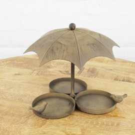 Macosa VM140031 Bird Feeder Metal Brown Rusty 22 cm with Decorative Birds Round Feeding Bowl for Standing Bird Tank Wild Bird Bath Bird Feeding Station Garden Decoration Rust