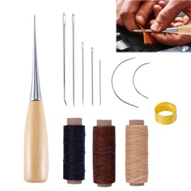 12 Pieces Leather Needle and Thread Leather Repair Leather Needles Hand Sewing Wax Thread Hand Sewing Books Leather Sewing Needles DIY Leather Craft Basting Needles Set Weave Needle Thread