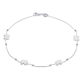 Zoo Animal Happy Slim 5 Station Multi Charm Linked Elephant Anklet Foot Anklet Bracelet for Women .925 Sterling Silver 9 or 10 Inches, Sterling Silver, No gemstone