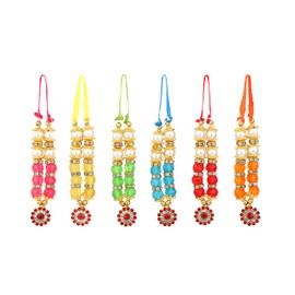 Set of 6 Mala Artificial Beads Ribbon Garland, Small Idol Mala Pooja Sringar Articles Ornament Indian Traditional Navratri Festival Diwali Decoration Home Decor for God Frame Housewarming(Size-2")