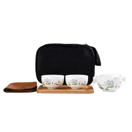 Liang baobao Convenient Teapot Cup Porcelain Teacup White Glazed Travel tea set (Colorful lotus set)
