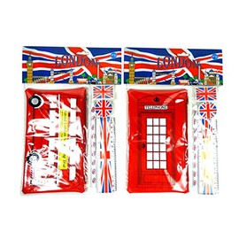 School Kits and Pencil Cases - London Red Bus and Telephone Pencil Cases and Union Jack Accessories (Pack of 2 Sets, One of Each)