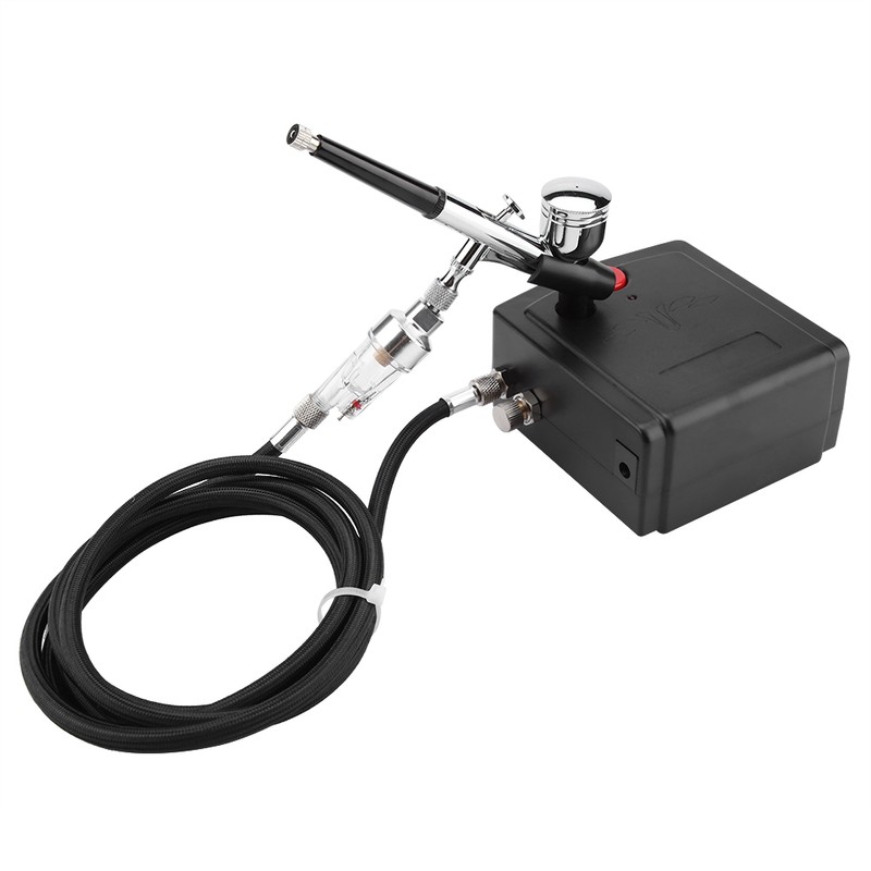 Dual Action Airbrush Kit Black Pump Spray Air Brush Gun