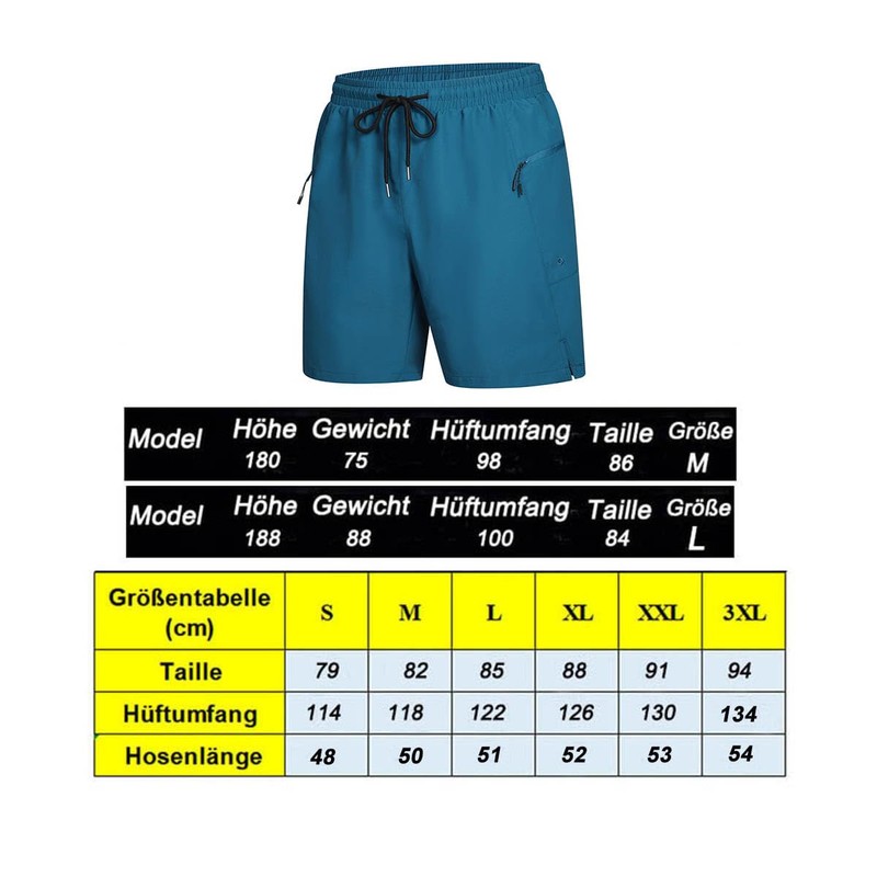 Ougelebo Swimming Trunks Long with Zip Pocket Swimming Shorts Quick