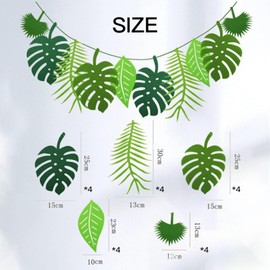 Pack of 2 Tropical Leaves Garland, Tropical Leaf Banner Garland, Artificial Leaves Decoration, Reusable Jungle Birthday Decoration for Summer, Jungle, Birthday, Hawaiian Party