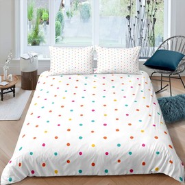 Polka Dot Duvet Cover for Kids Boys Girls Teens Colorful Dots White Modern Pattern Comforter Cover Luxury Hypoallergenic Microfiber Bedspread Cover Decor 3Pcs Bedding With 1 Pillowcase Single