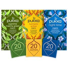 Pukka Herbs Tea for Morning to Night - Supreme Matcha, Turmeric Active and Night Time - Bundle of 3 boxes, 20 Sachets of Each
