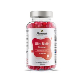 Pharmanostix Ultra Biotin 5000mcg Vegan Gummies - 10000mcg Per Daily Dose - for Hair, Skin and Nail Growth Support - 60 Natural Strawberry Flavour - 30 Days Supply - for Men and Women