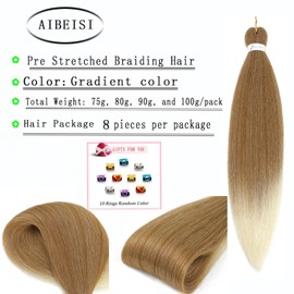 AIBEISI Prestretched Braiding Hair - 28 Inch 8 Packs Natural Blonde To White Braiding Hair Prestretched For Twist or Box Braids, Yaki Texture Hot For Women For Hot Water Setting (28 Inch, 27/613-8P)