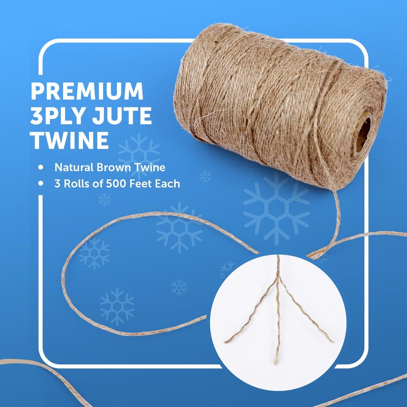 Merrimen Biodegradable Jute Christmas Wrapping Twine – 3 Rolls of