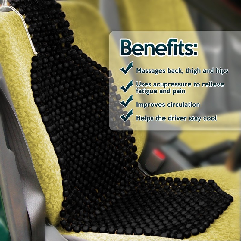 ZONETECH Wood Beaded Seat Cushion, Premium Quality, Black, Car Massaging,