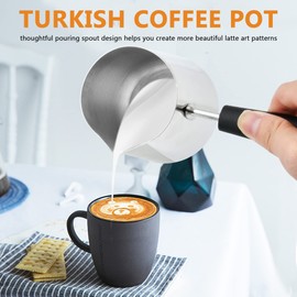 Elesunory Set of 2 Milk Warmer Pot, 11.83 oz/30.43 oz Turkish Coffee Pot, Stainless Steel Butter Warmer with Pouring Spout, Butter Warmer Pot for Making Coffee, Butter, Milk and Chocolate