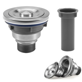 QuiLanTu 3 1/2" Kitchen Sink Drain Kit Replacement Sink Drain Assembly Removable 304 Stainless Steel Deepen Sink Strainer Basket with Sealing Cover for Kitchen Laundry RV(Brushed +Tailpiece)