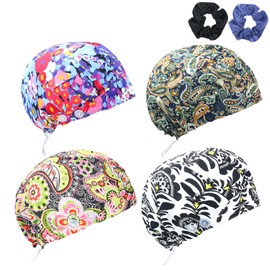 JoyRing 4Pcs Bouffant Scrub Caps Adjustable Surgical Working Cap Men and Women Nurse Hats with Buttons and Sweatband