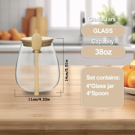wangsdjy Glass Storage jars with Bamboo Lids and Spoon -38 oz Airtight Storage Containers Glass jar,Wide Mouth,Leak-Proof,Comes Suitable for Coffee Beans, Tea Leaves,Grains, Dried Fruits (Large4PCS)