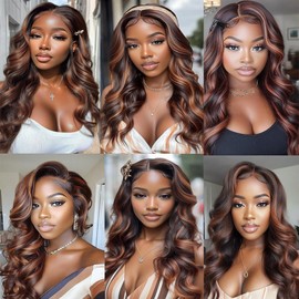 Dokksiiia Highlight Ombre Brown Bundle P4/30 Body Wave Human Hair Bundles Chocolate-Brown Double Weft Brazilian Hair Extensions 22 24 26 Inch for Black Women