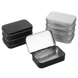 Chanumetal Pack of 8 Tin Boxes with Lid, Storage Box with Lid, Small, Black and Silver Metal Box, Small Metal Box, Small Tins for Small Items (95 x 60 x 20 mm)