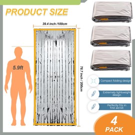 4er Set Emergency Sleeping Bag Insulation Film - Survival Equipment, Emergency Blankets, Survival Kits Accessories for Camping, Extreme Weather Shelters