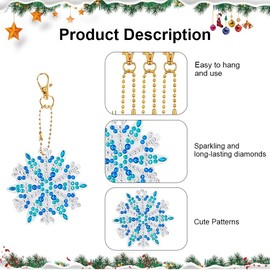 Pack of 24 Christmas Diamond Painting Key Chains Snowflakes Christmas Tree Decoration DIY 5D Diamond Painting Pendant Christmas Tree Decoration Ornaments Keychain Craft Set Gifts Christmas Decoration